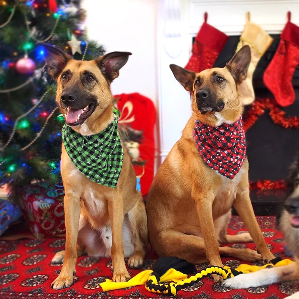 Christmas Plaid Dog Bandana - Large Pet Bibs