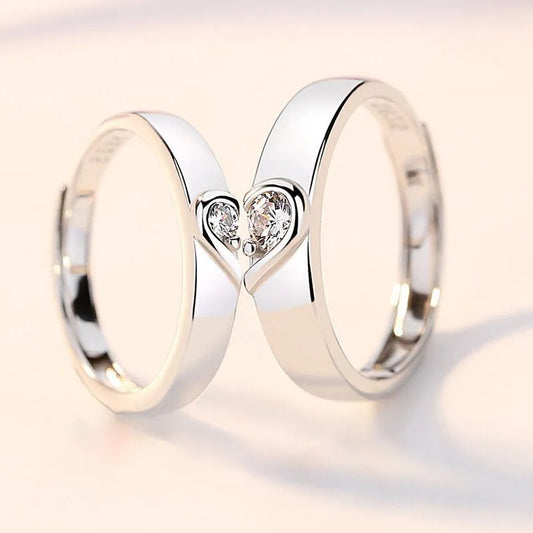 2 Pcs Love Heart Zircon Couple Rings - Sparkle Together Forever in Love
