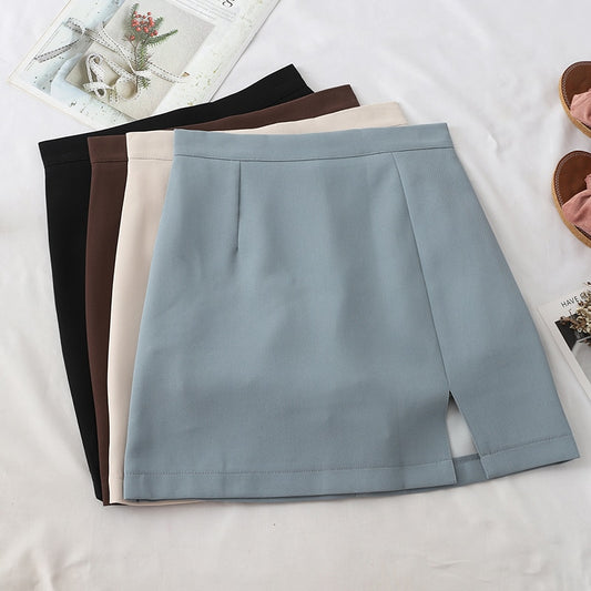 Split A-Line High Waist Mini Skirt - Preppy Style
