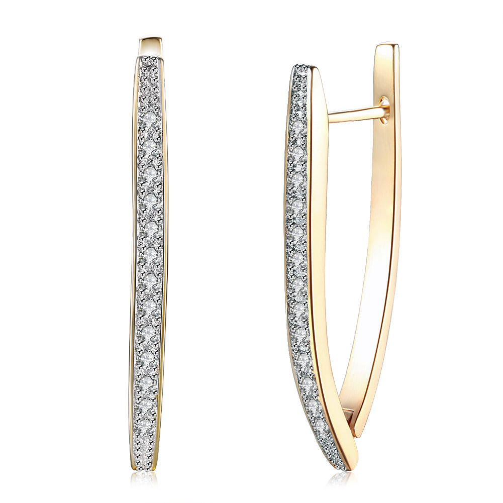 1.4" Thin Pave Hoop Earring - 18K Champagne Gold Plated with Crystals