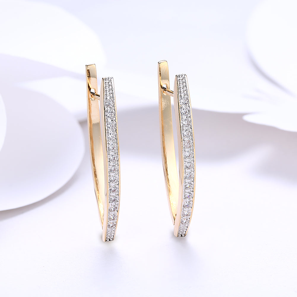 1.4" Thin Pave Hoop Earring - 18K Champagne Gold Plated with Crystals