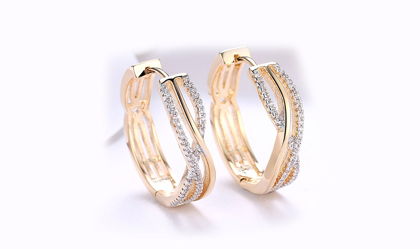 14K Gold Plating White Sapphire Twisted Abstract Clip On Earrings