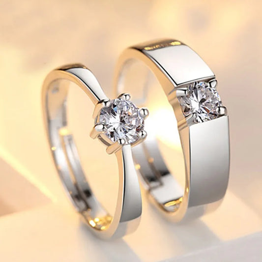 Classic CZ Couple Rings - Wedding Lovers' Jewelry Romantic