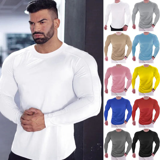 Quick Dry Long Sleeve Gym Shirt - Men's Fitness Training T-shirt for Running, Sport, and Bodybuilding