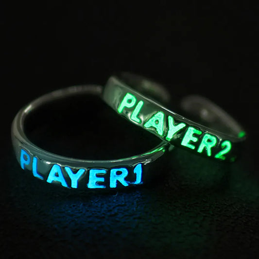 Luminous Rings - Creative Glowing in the Dark Player 1 & 2 Matching Gaming Ring for Couples