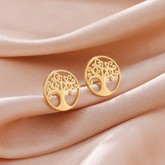 Tree of Life Stud Earring - Bohemian Stainless Steel Gold Amulet