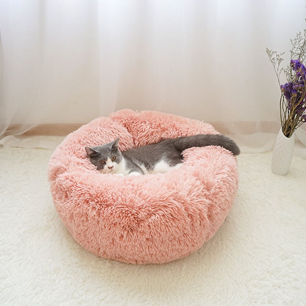 Soft Long Plush Round Pet Cat Bed House