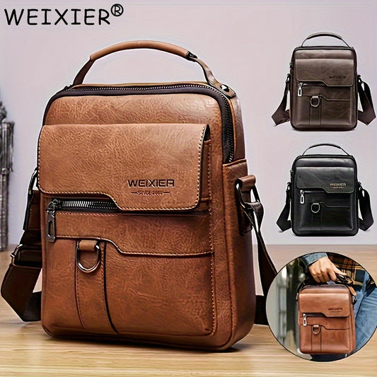Men's Crossbody Shoulder Bag - Retro Faux Leather, Business Casual Satchel