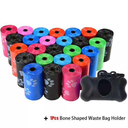 Disposable Dog Waste Bags with Dispenser - Bags with Paw Prints