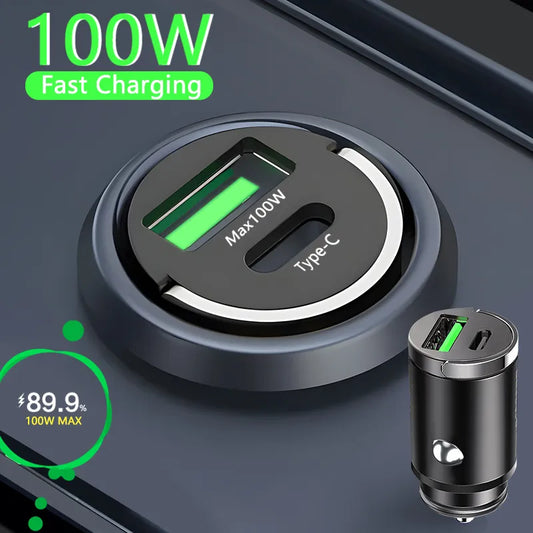 Mini Car Phone Charger Lighter Fast Charging 100W QC3.0 Mini PD USB Type C