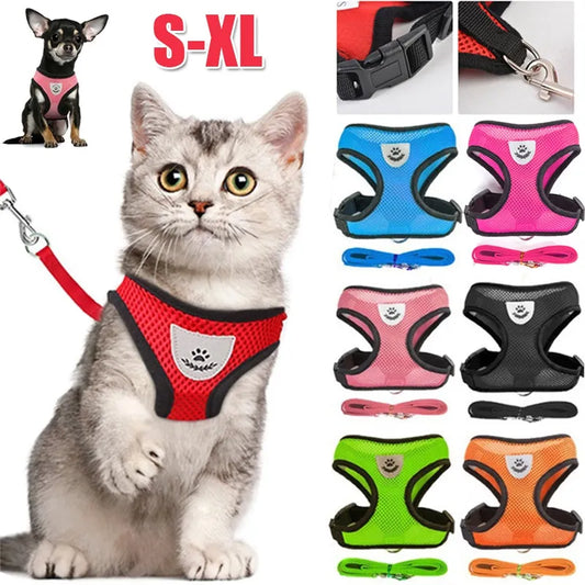 Adjustable Vest Harness with Lead Leash Breathable & Reflective sti for Cat & Dog