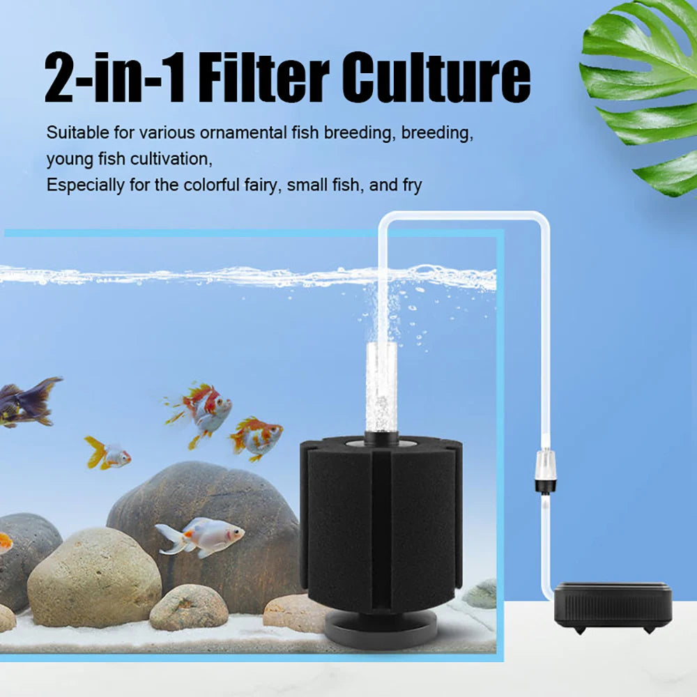 Fish Tank Air Pump Skimmer with Biochemical Sponge Filter