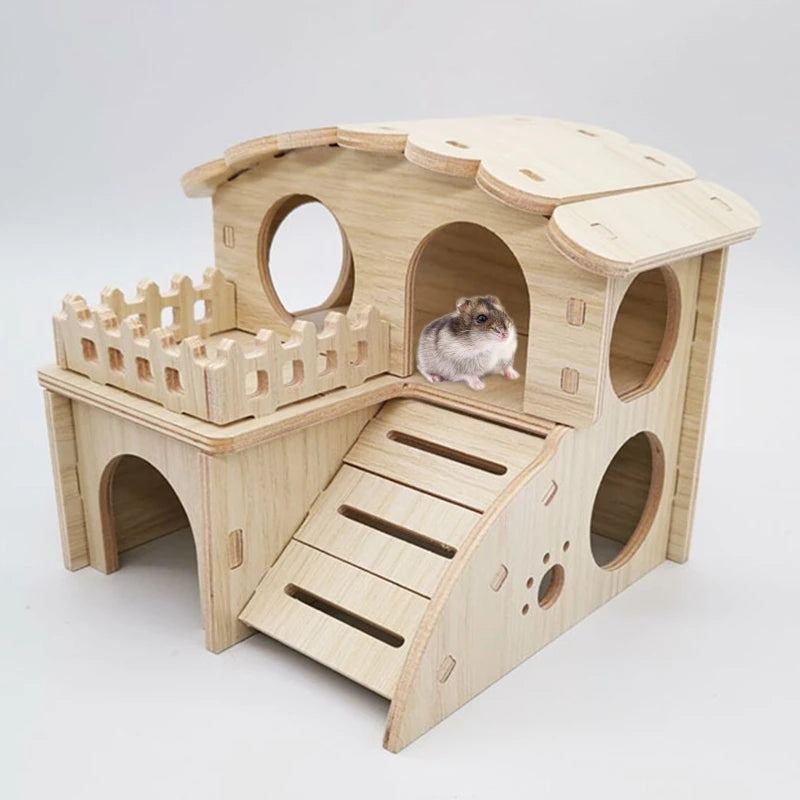 Double Layer Wooden Hamster Hideout