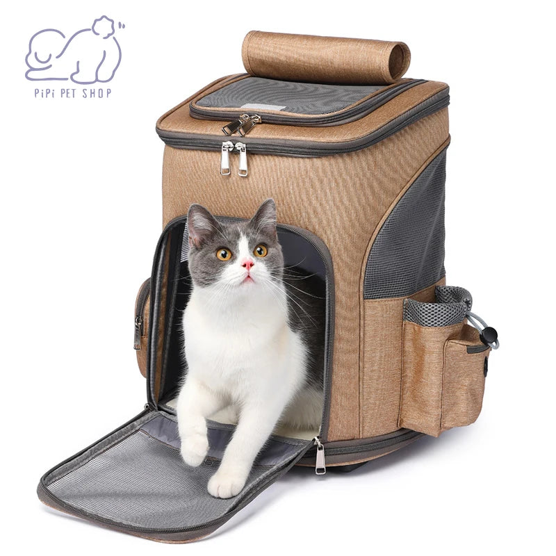 Pet Travel Carrier Backpack with Removable Rolling Wheels