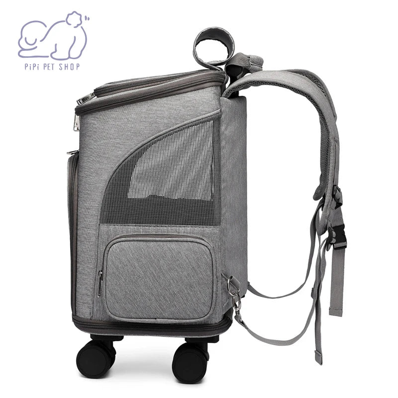 Pet Travel Carrier Backpack with Removable Rolling Wheels