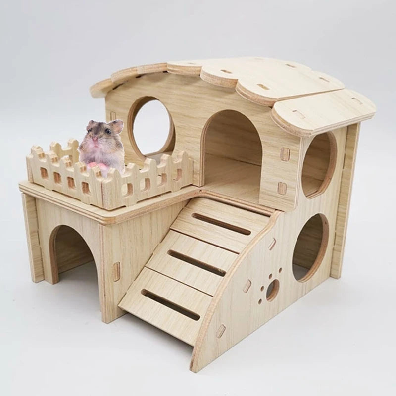 Double Layer Wooden Hamster Hideout