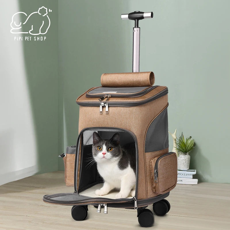 Pet Travel Carrier Backpack with Removable Rolling Wheels