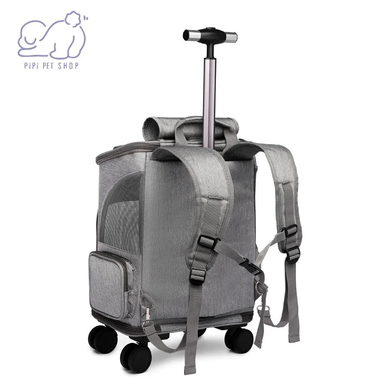 Pet Travel Carrier Backpack with Removable Rolling Wheels