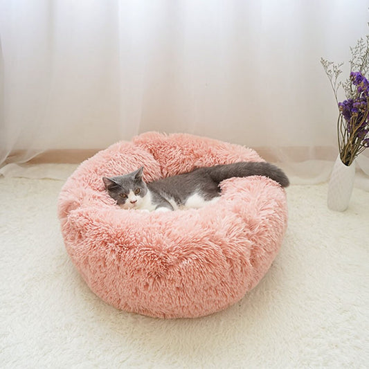 Casa redonda suave y larga de felpa para mascotas y gatos